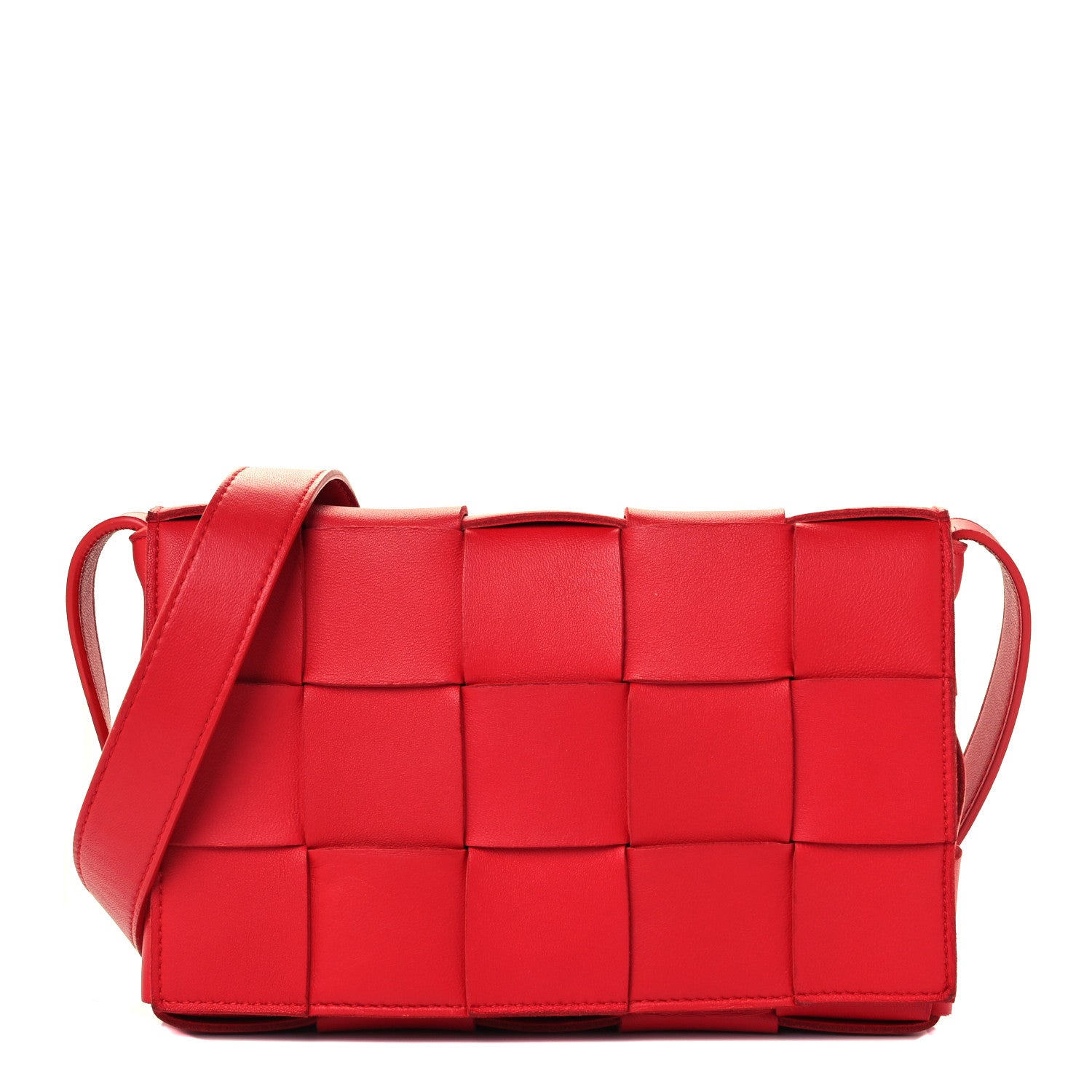 Bottega Veneta Lambskin Maxi Intrecciato Cassette Crossbody Bag Bright Red 1 of 11