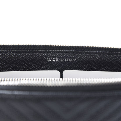 Chanel Caviar Chevron Quilted Large Zipped Clutch Black 7 of 9