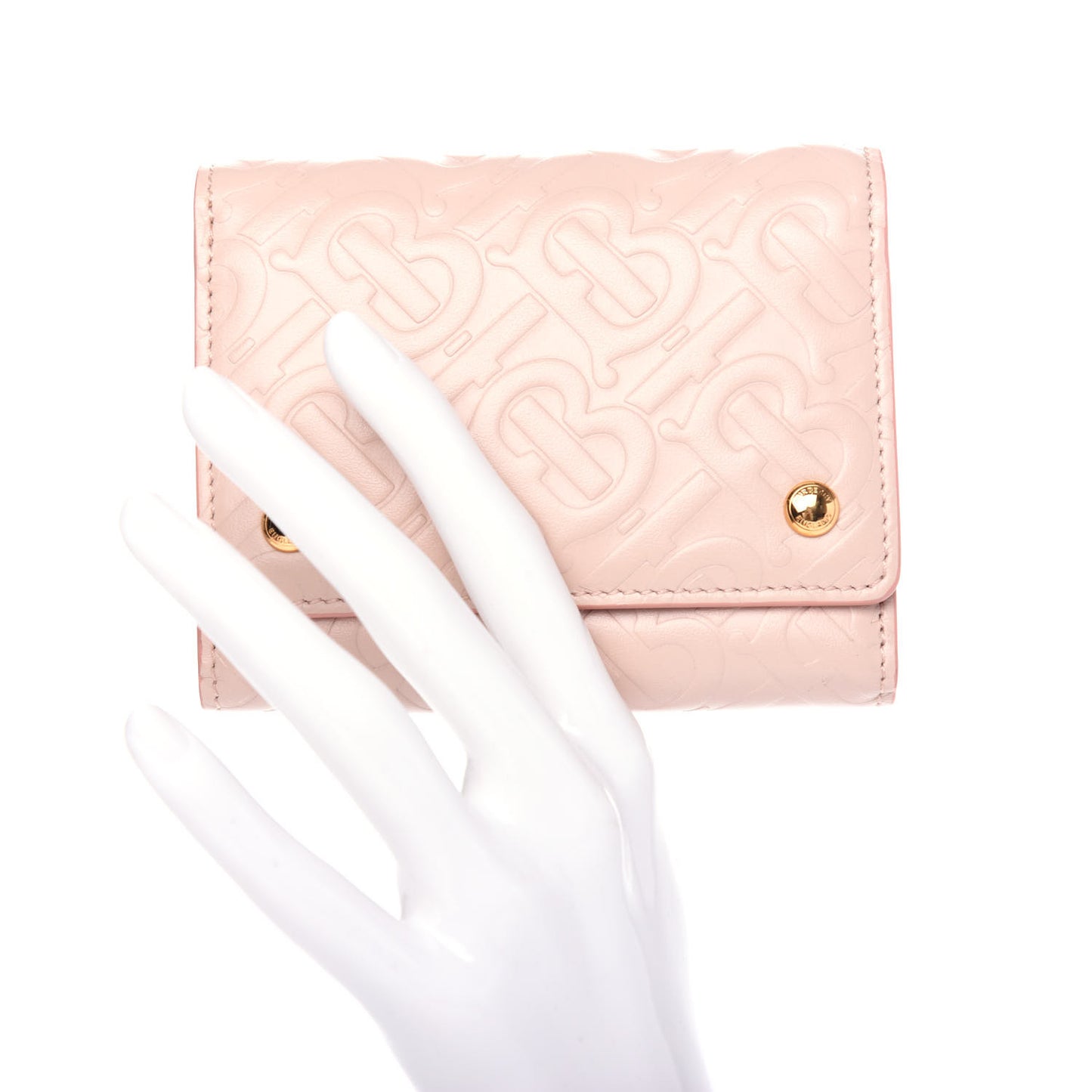 Calfskin Embossed Monogram Tri-Fold Compact Wallet Pink