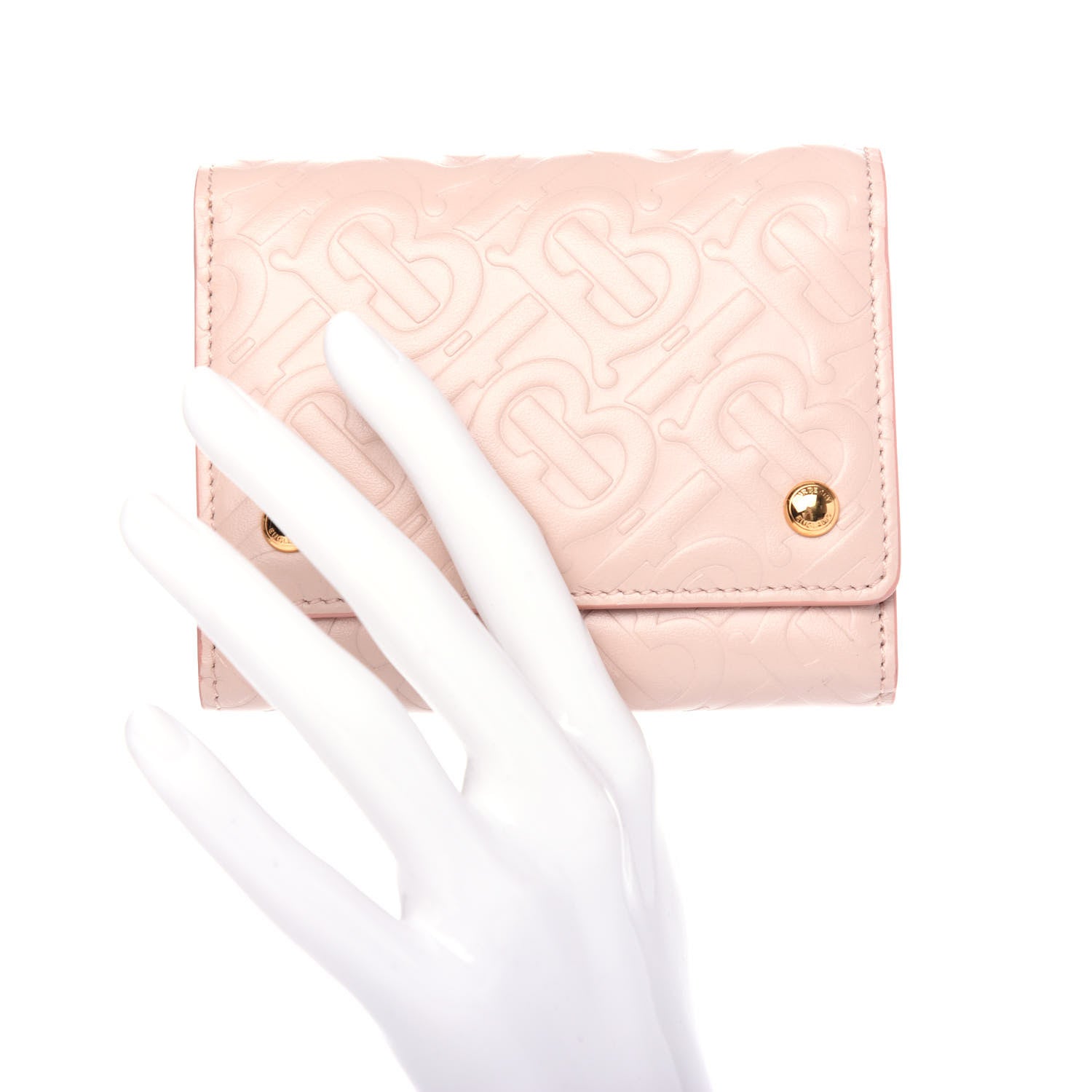 Burberry Calfskin Embossed Monogram Tri-Fold Compact Wallet Pink 2 of 8