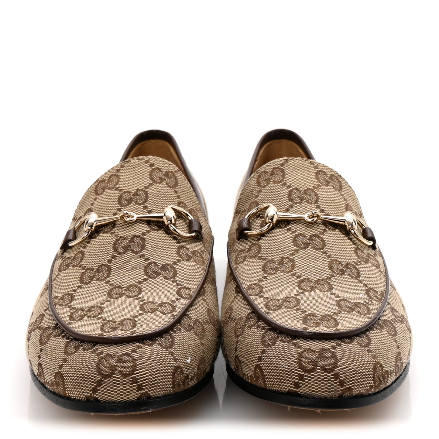 Canvas GG Monogram Horsebit Womens Jordaan Loafers 40 Beige Ebony New Acero