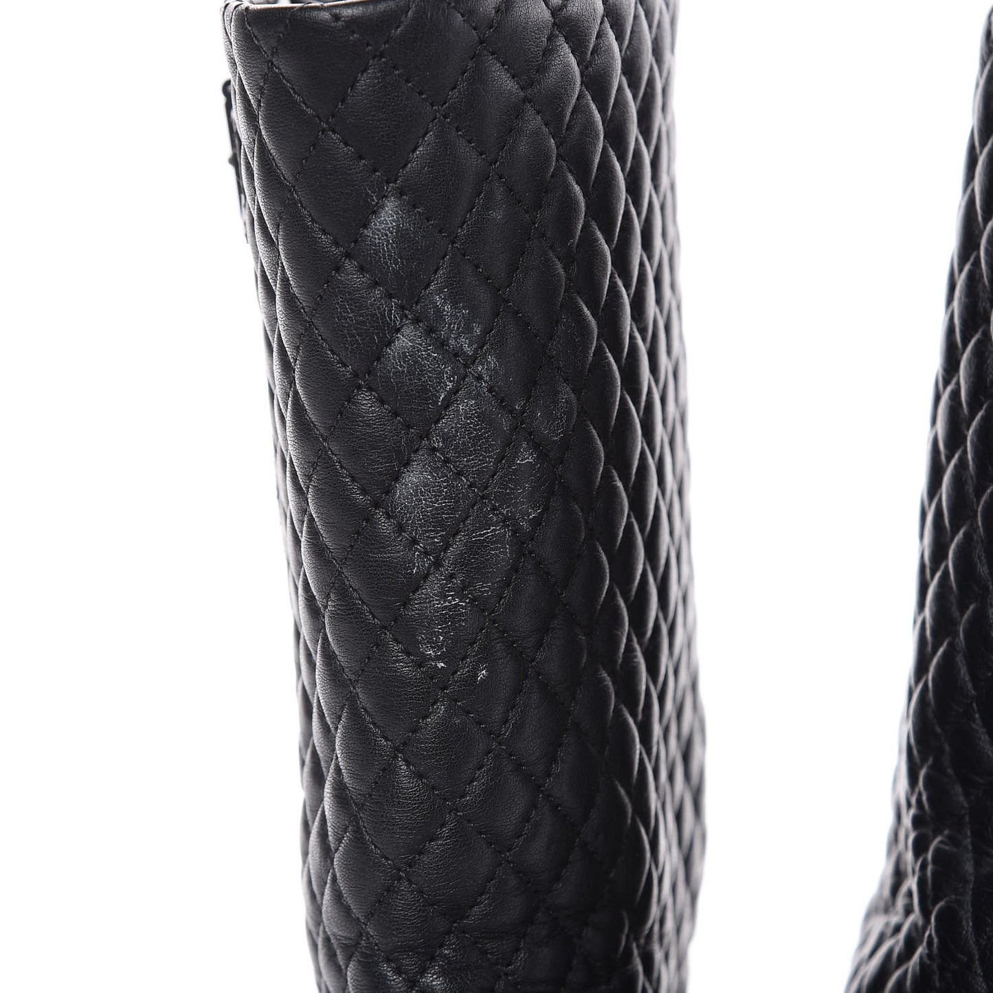 Calfskin Quilted Biker Boots 38.5 Black