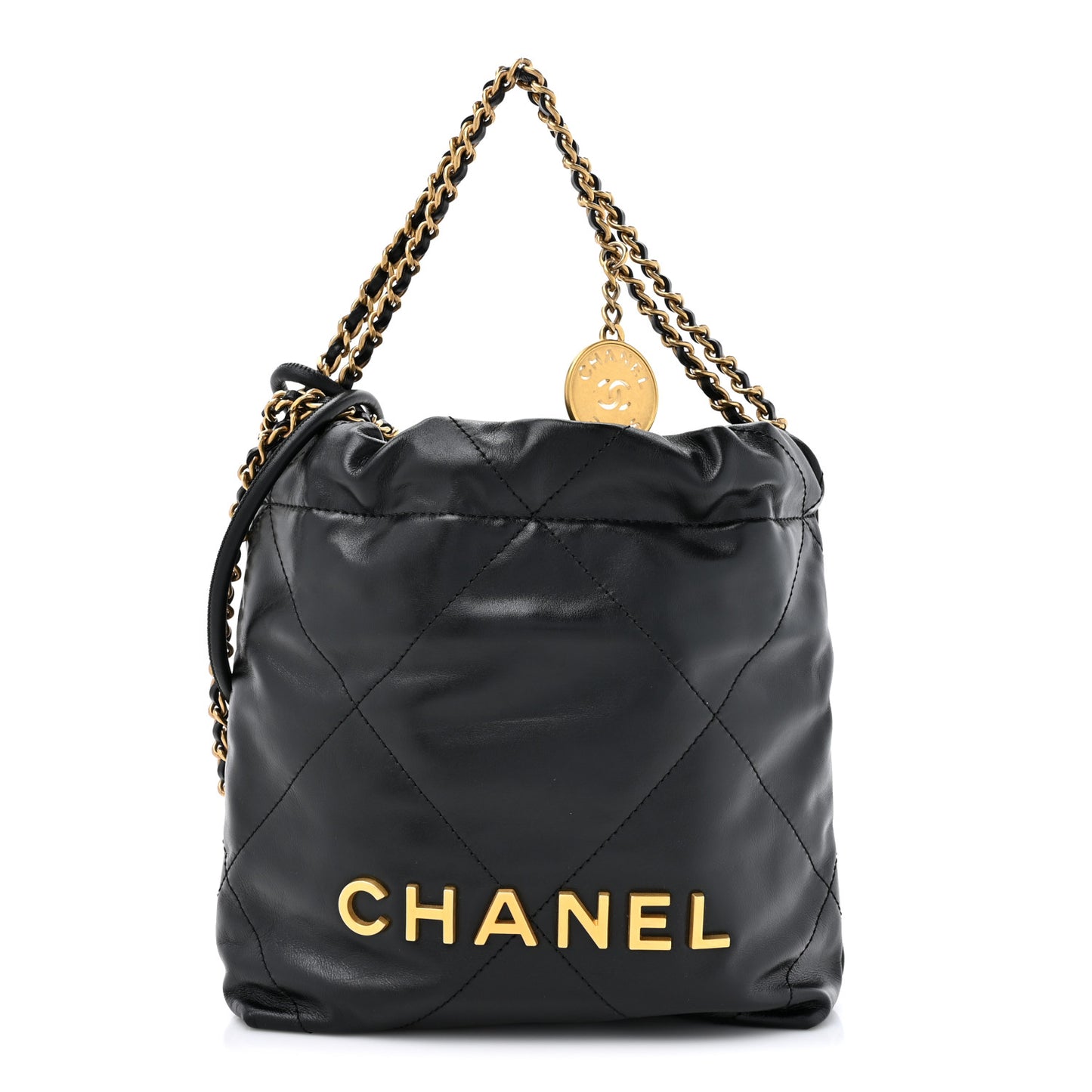 Shiny Calfskin Quilted Mini Chanel 22 Black