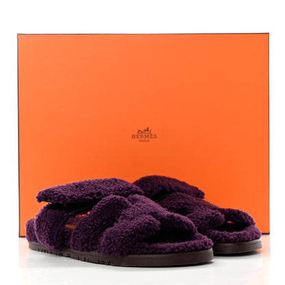Hermes Woolskin Womens Chypre Sandals 37 Violet Fonce 9 of 9