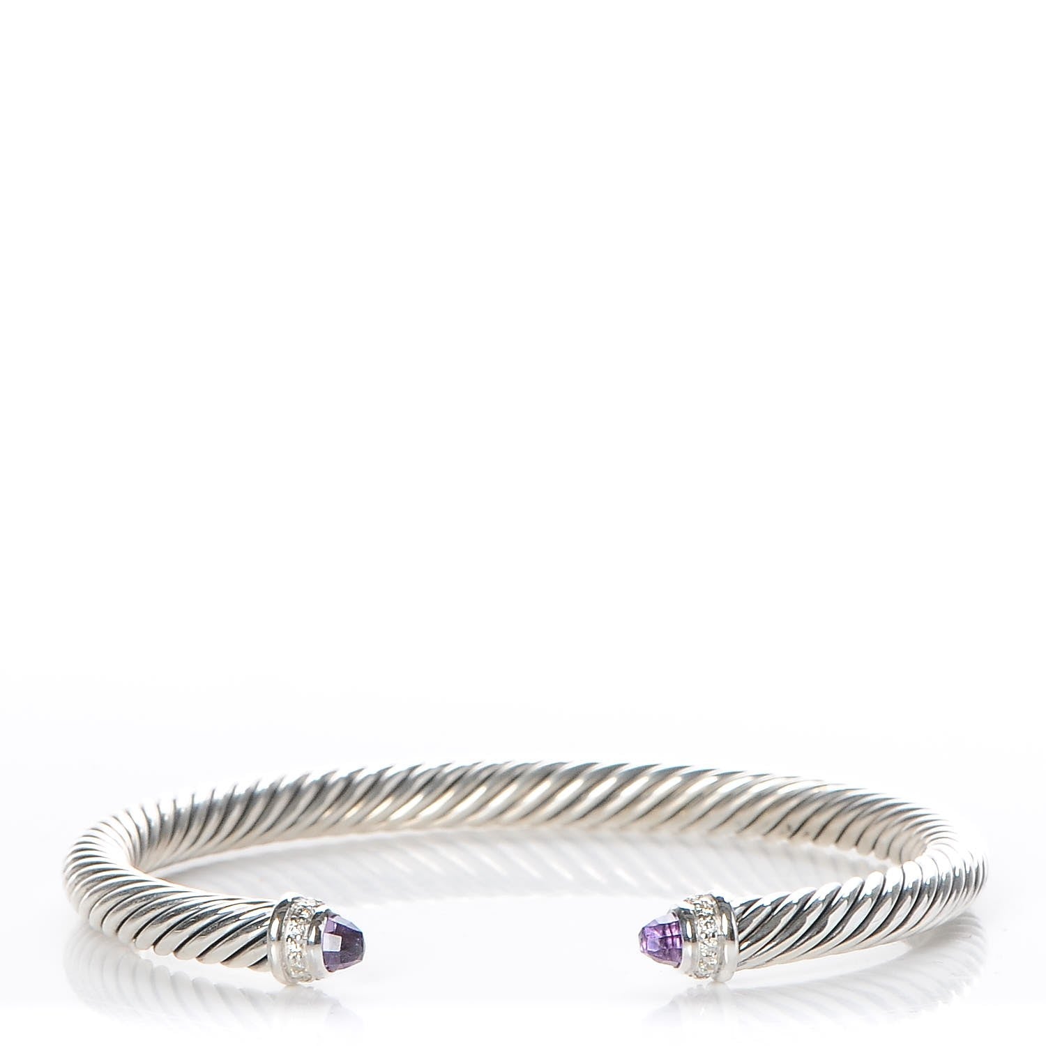David Yurman Sterling Silver Diamond Amethyst 5mm Cable Classics Bracelet 1 of 5