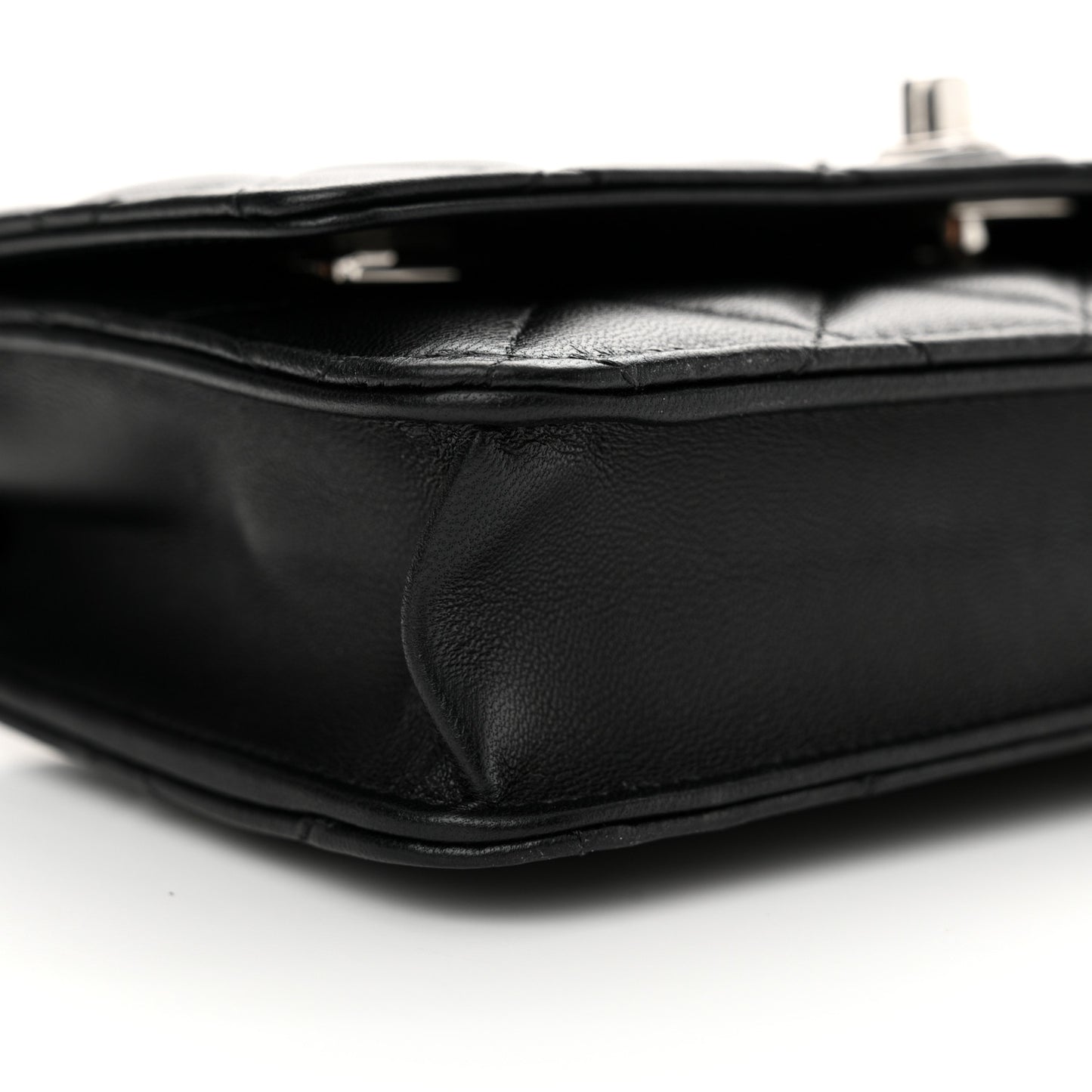 Lambskin Quilted Metal Top Handle Wallet On Chain WOC Black