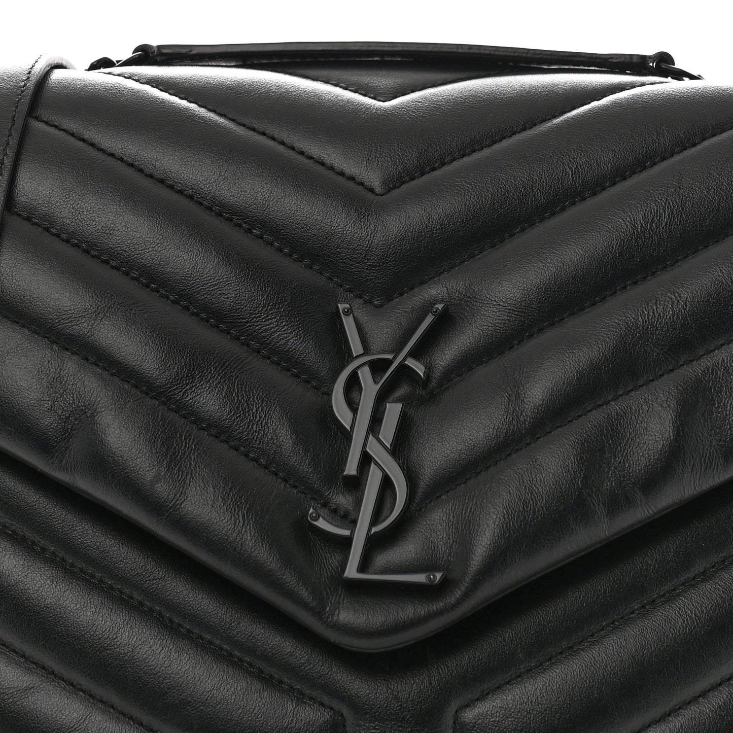 Calfskin Y Quilted Monogram Monochrome Medium Loulou Chain Satchel Black