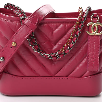 Chanel Aged Calfskin Chevron Quilted Small Gabrielle Hobo Dark Pink 8 of 11