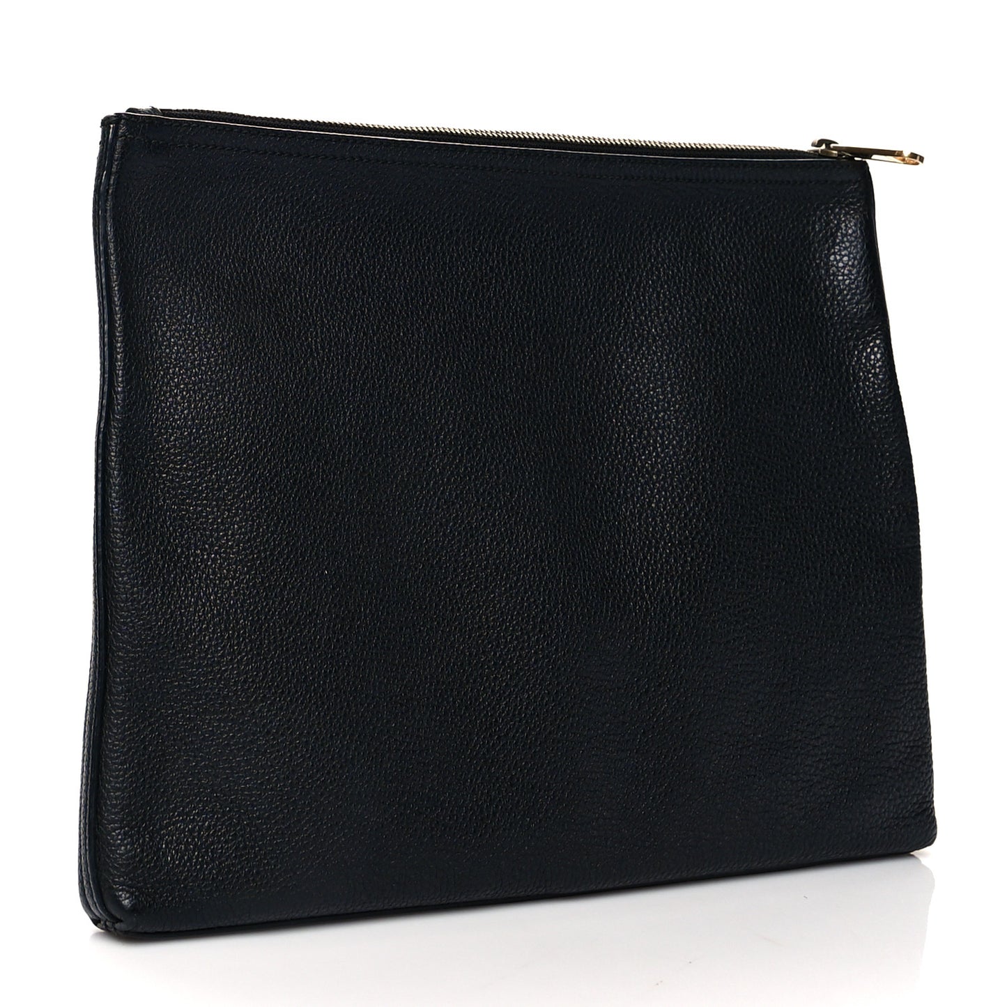 Pebbled Calfskin Medium Logo Portfolio Clutch Black