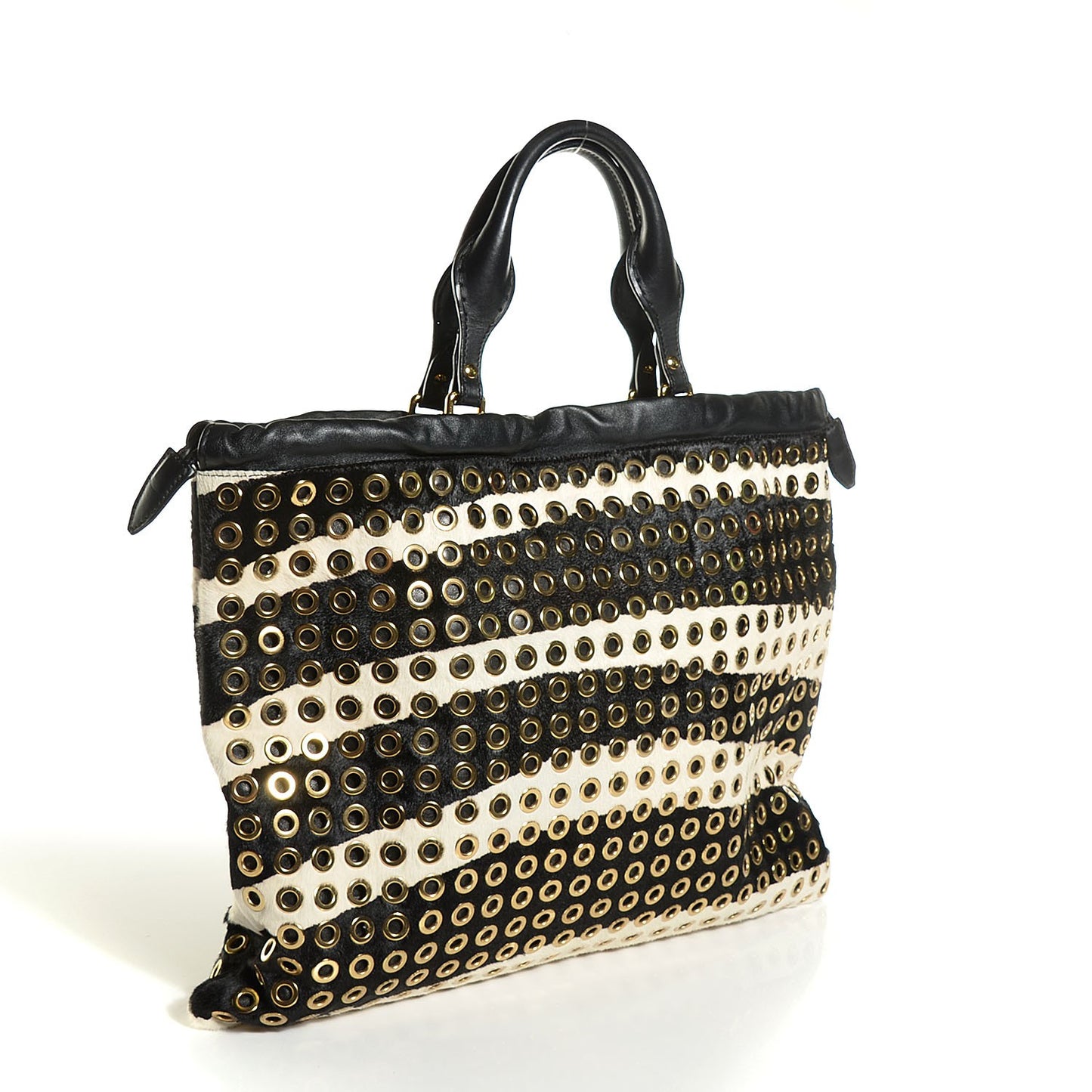 Calf Hair Zebra Print Grommet Big Crush Tote Black