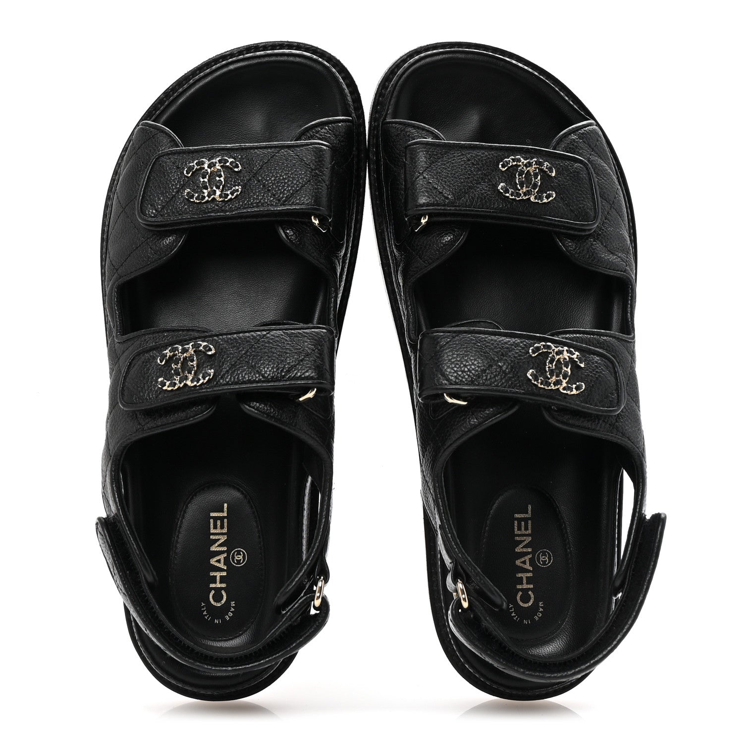 Chanel Grained Calfskin Velcro Dad Sandals 38 Black 1739250