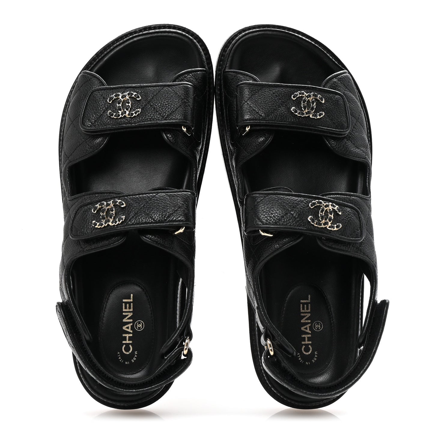 Grained Calfskin Velcro Dad Sandals 38 Black