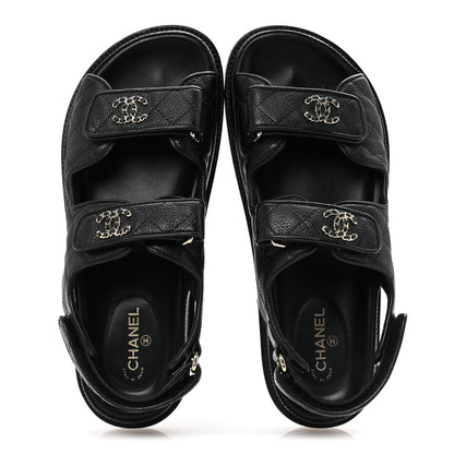 Chanel Grained Calfskin Velcro Dad Sandals 38 Black 2 of 10