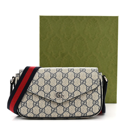 Gucci GG Supreme Monogram Textured Dollar Calfskin Web Mini Ophidia Envelope Shoulder Bag Beige Blue 12 of 12