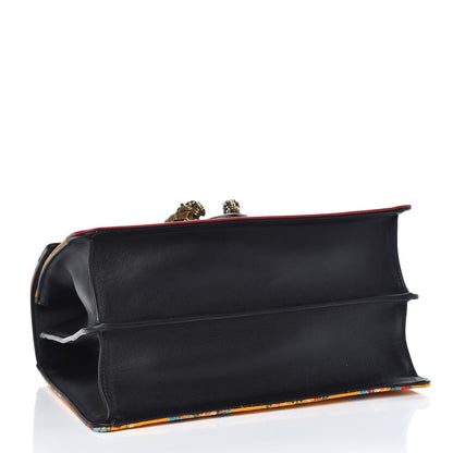 Gucci Satin Calfskin Bamboo Web Tokyo Print Medium Dionysus Top Handle Bag Giallo Multicolor Blue Agata Hibiscus Red 4 of 7