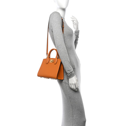 Salvatore Ferragamo Hammered Calfskin Small The Studio Box Bag Olivello 2 of 9