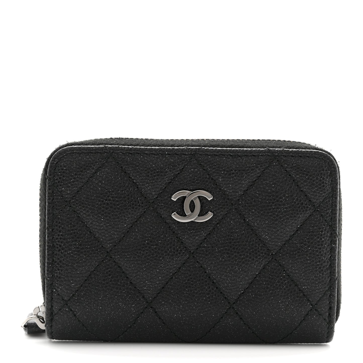 Iridescent Caviar Quilted Zip Coin Purse Black