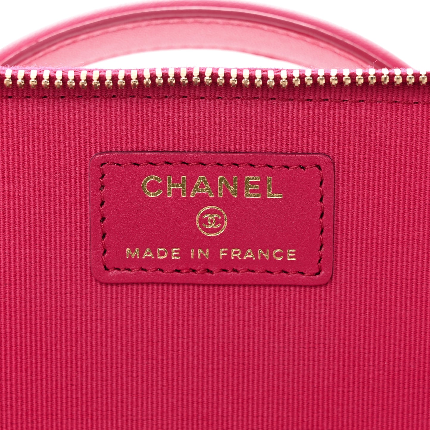 Lambskin Quilted Small Top Handle Vanity Case With Chain Dark Pink