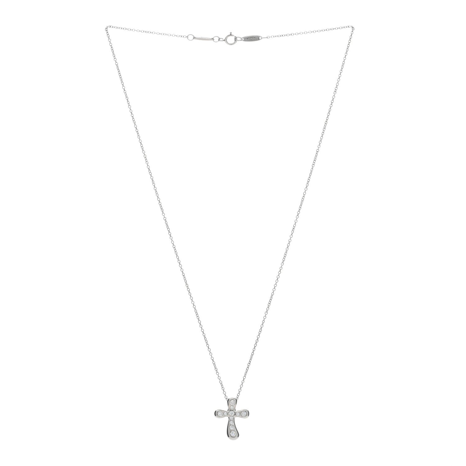Tiffany Platinum Diamond 17mm Elsa Peretti Cross Pendant Necklace 3 of 4