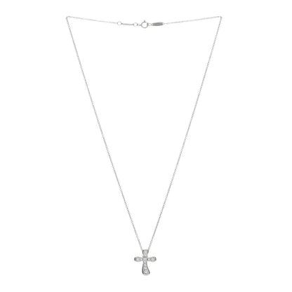 Tiffany Platinum Diamond 17mm Elsa Peretti Cross Pendant Necklace 3 of 4
