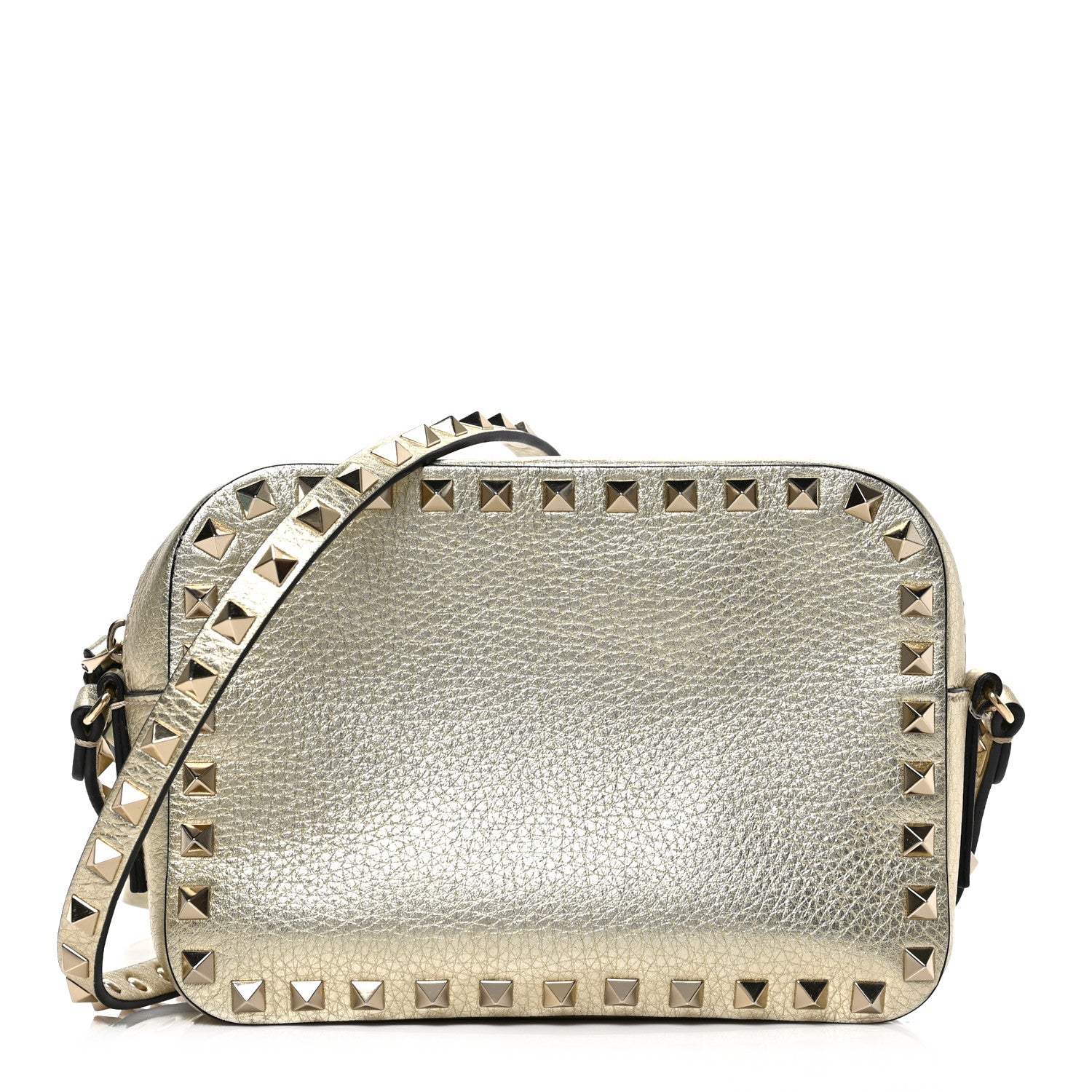 Valentino Garavani Metallic Pebbled Calfskin Rockstud Camera Crossbody Bag Platino 1 of 9