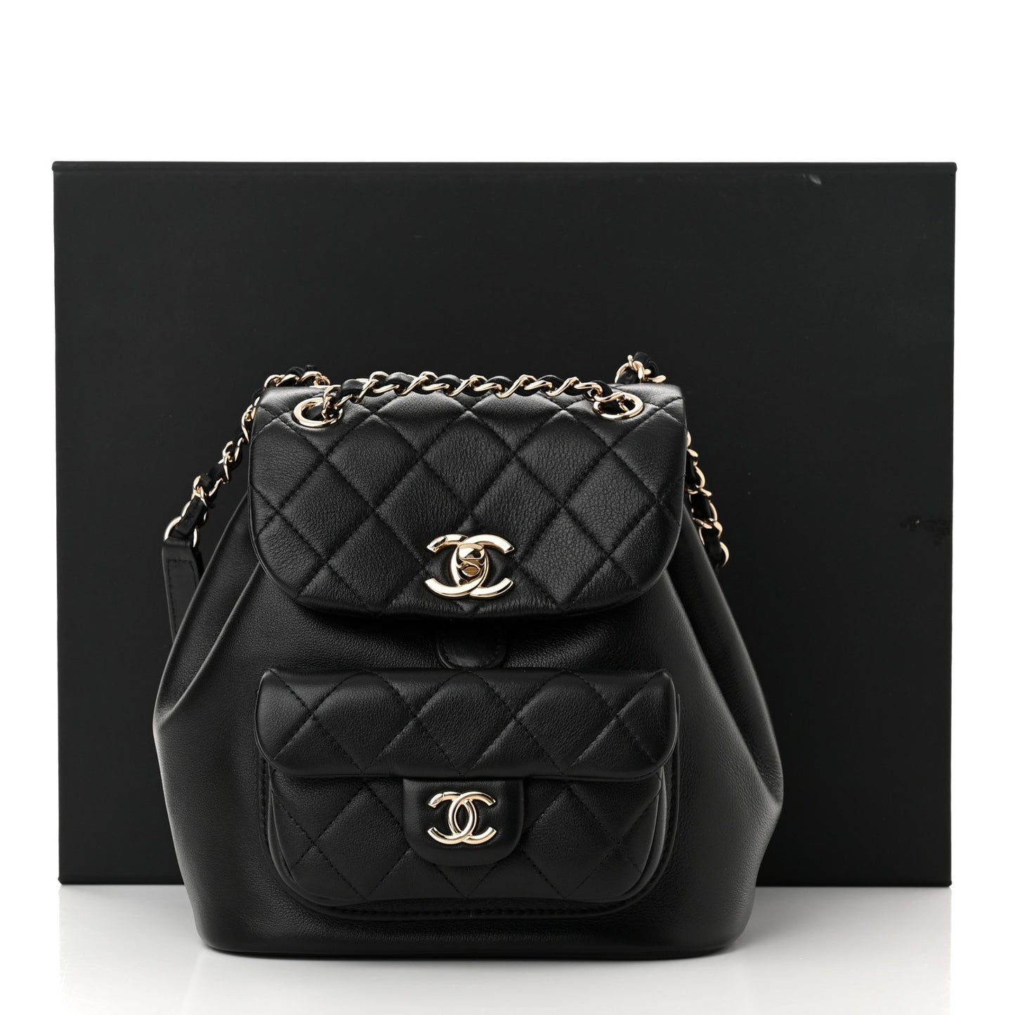 Lambskin Quilted Small Duma Drawstring Backpack Black