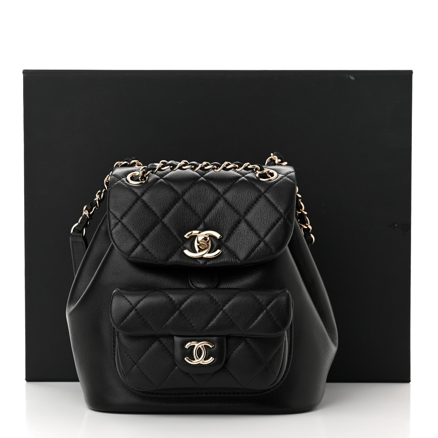 Chanel Lambskin Quilted Small Duma Drawstring Backpack Black 11 of 11