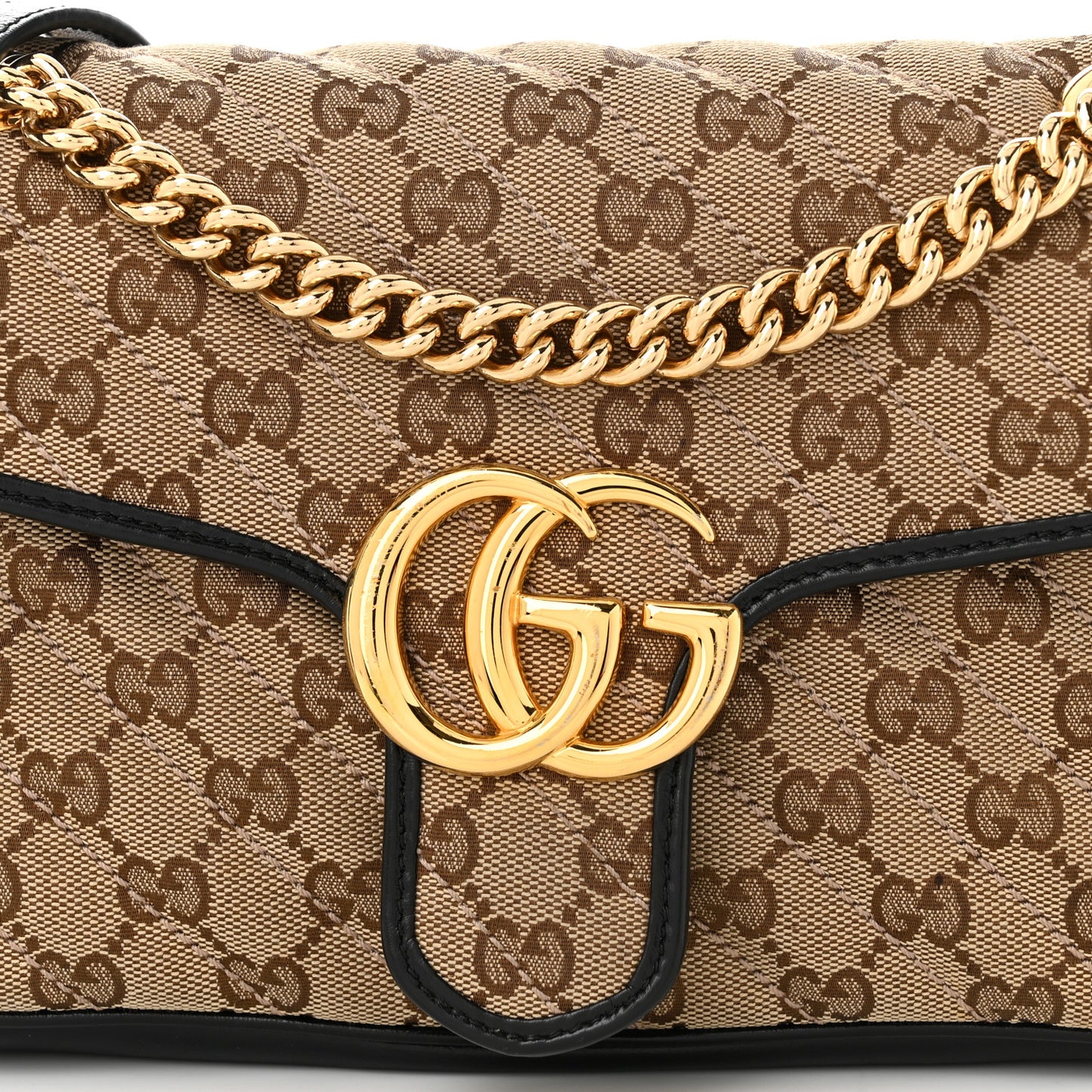 Monogram Matelasse Diagonal Small GG Marmont Shoulder Bag Beige Black