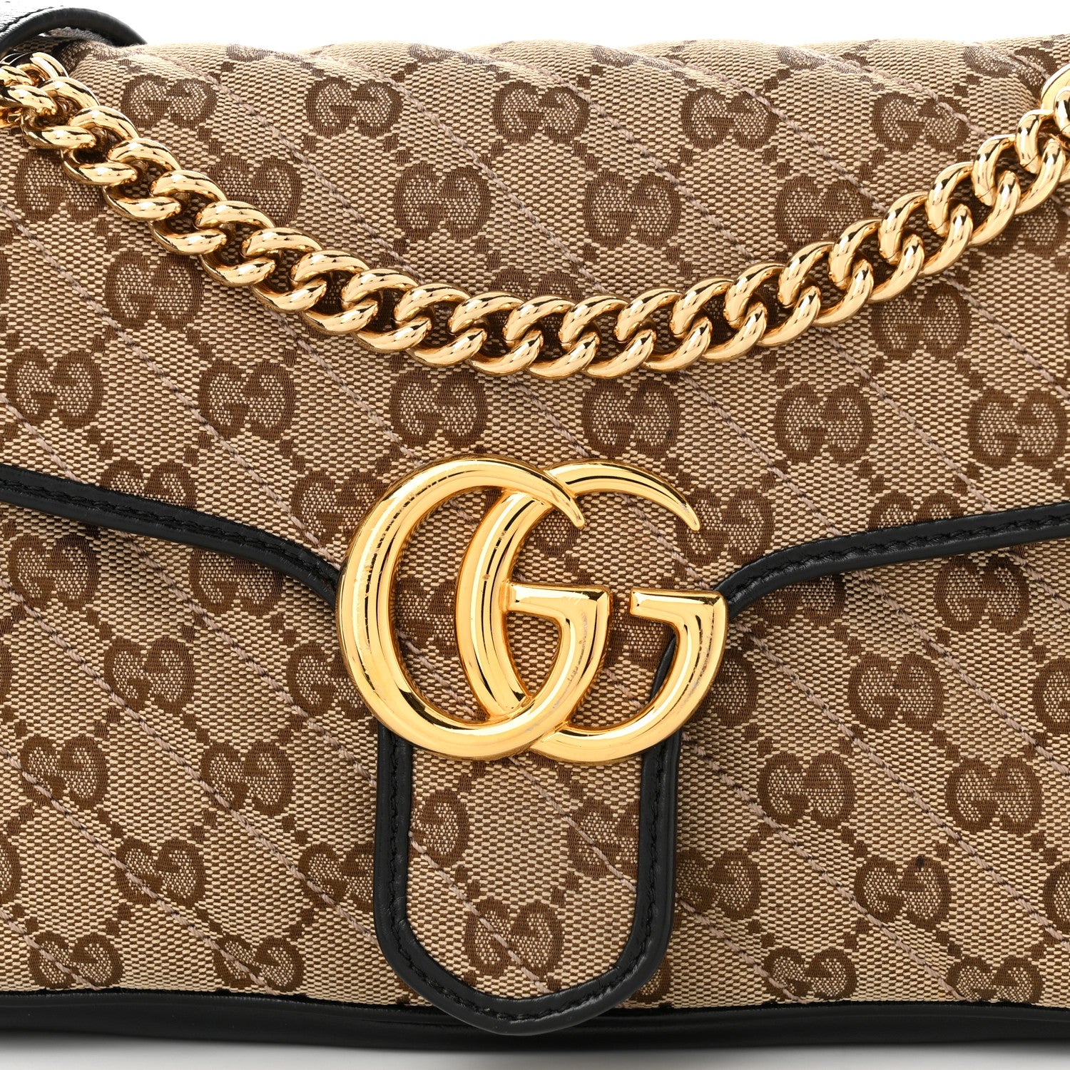 Gucci Monogram Matelasse Diagonal Small GG Marmont Shoulder Bag Beige Black 8 of 10