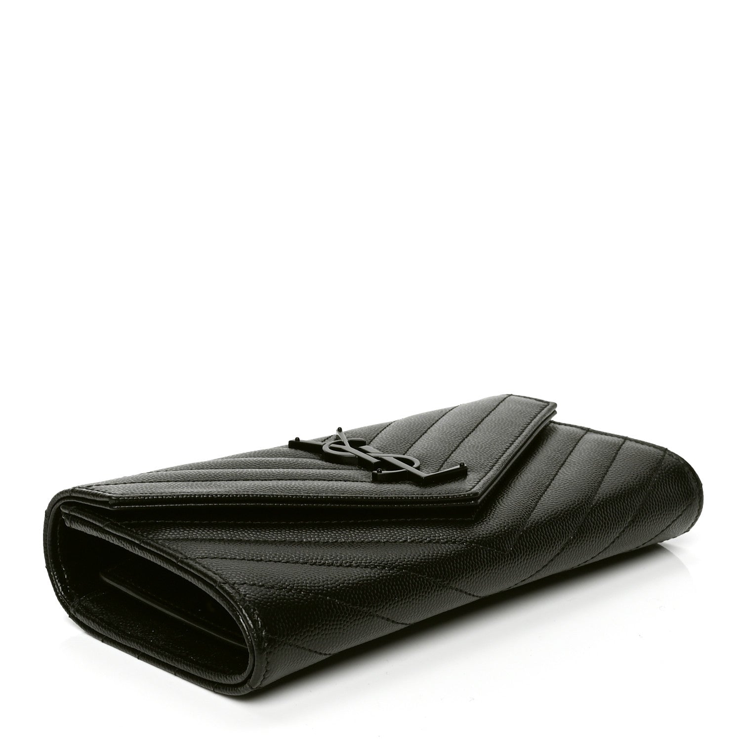 Saint Laurent Grain De Poudre Matelasse Chevron Monogram Flap Wallet Black 3 of 4