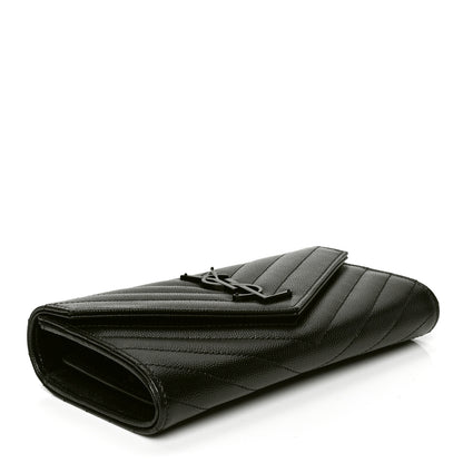 Saint Laurent Grain De Poudre Matelasse Chevron Monogram Flap Wallet Black 3 of 4