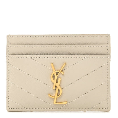 Saint Laurent Grain De Poudre Matelasse Chevron Monogram Credit Card Case Crema Soft 1 of 8
