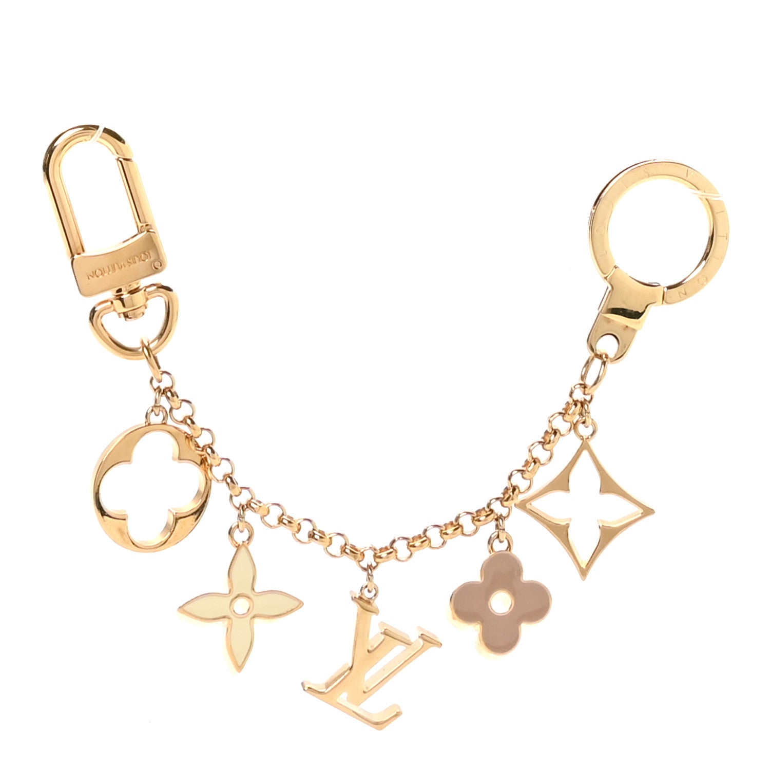 Louis Vuitton Brass Enamel Fleur De Monogram Bag Charm Chain Gold 1 of 3