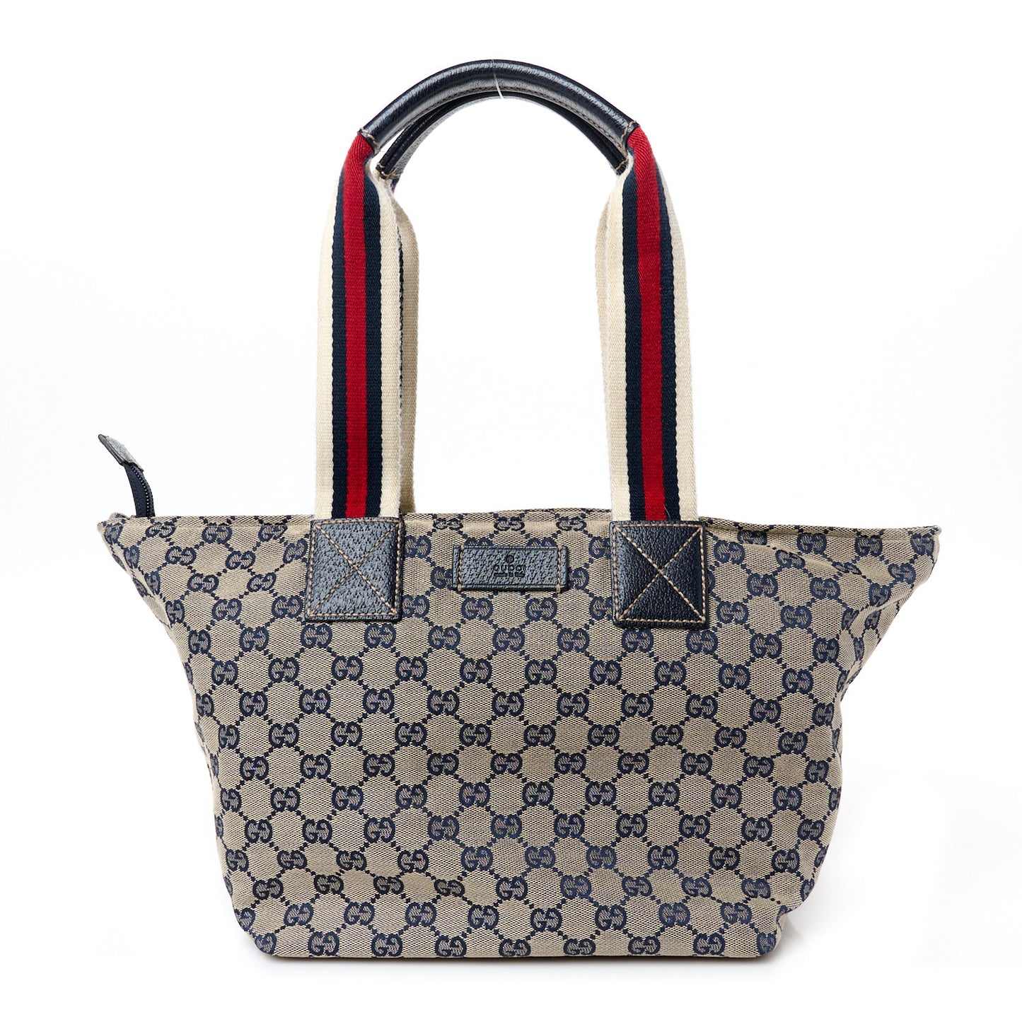 GG Monogram Medium Web Handle Bucket Tote Navy Blue