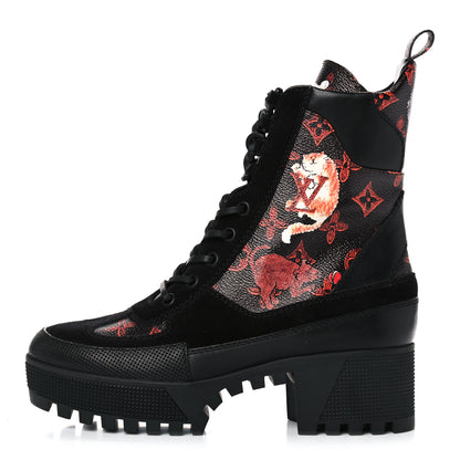 Louis Vuitton Suede Calfskin Catogram Laureate Platform Desert Boots 36.5 Black Marron 1 of 10