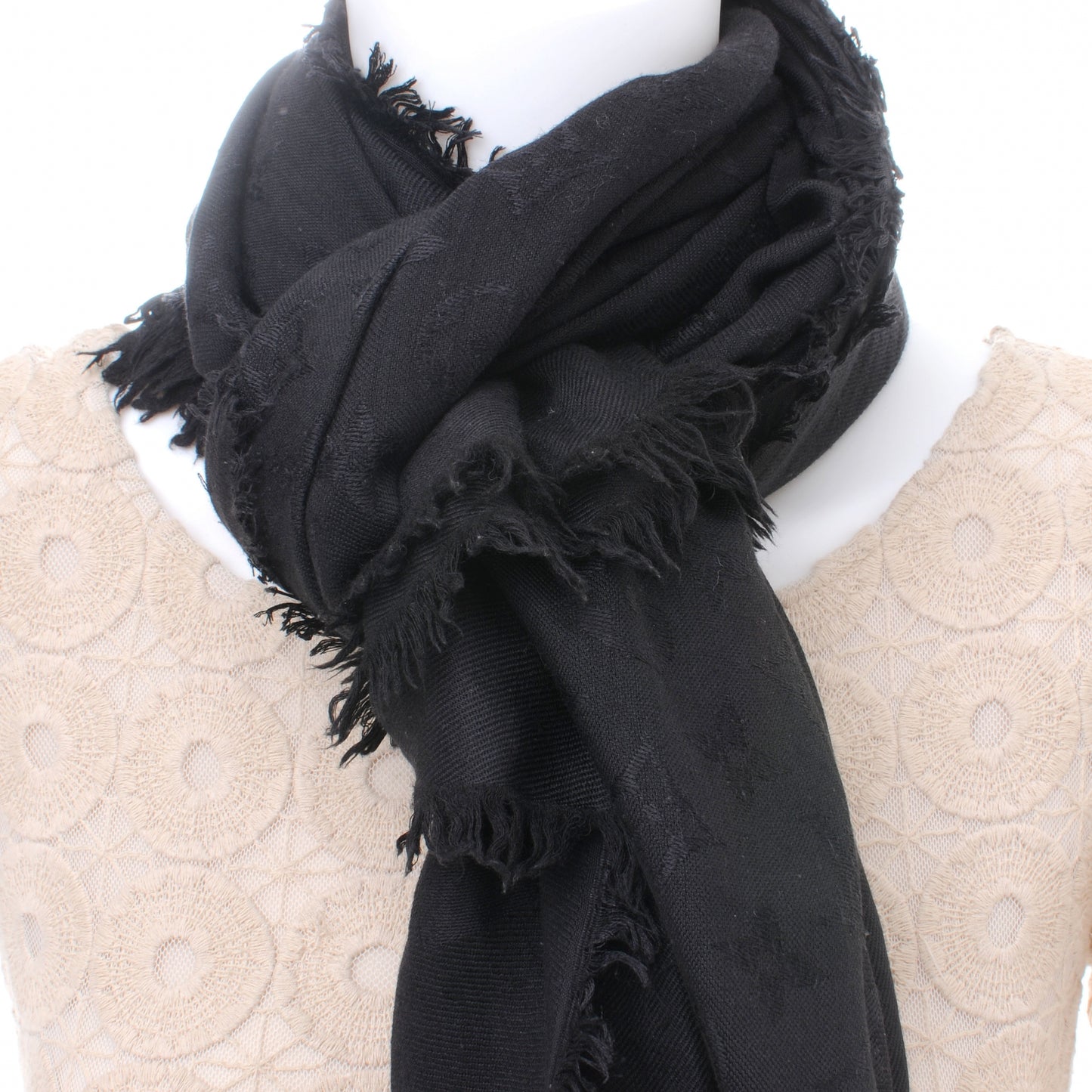 Monogram Wool Silk Shawl Black