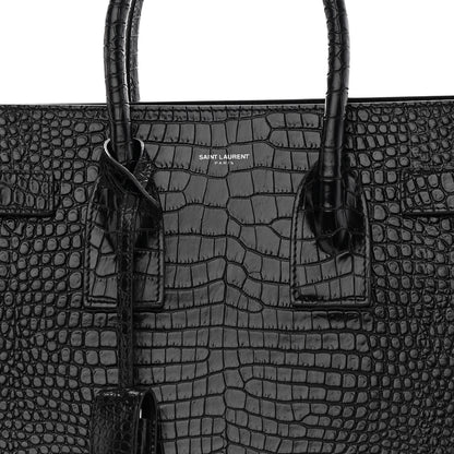 Saint Laurent Calfskin Crocodile Embossed Small Sac de Jour Black 9 of 11