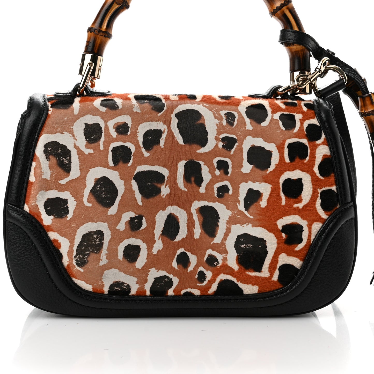 Calf Hair Leopard Print Medium New Bamboo Top Handle Bag Red