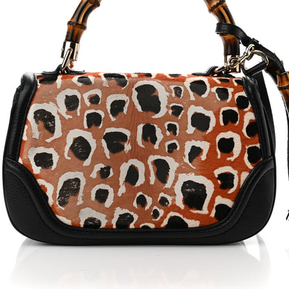 Gucci Calf Hair Leopard Print Medium New Bamboo Top Handle Bag Red 11 of 11