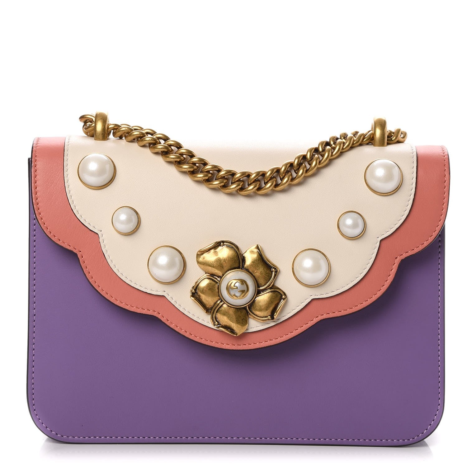 Gucci Calfskin Peony Medium Chain Shoulder Bag Purple 1 of 8