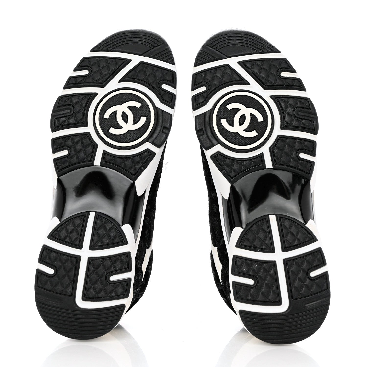 Chanel Suede Calfskin Printed CC Sneakers 36.5 Black White 5 of 9