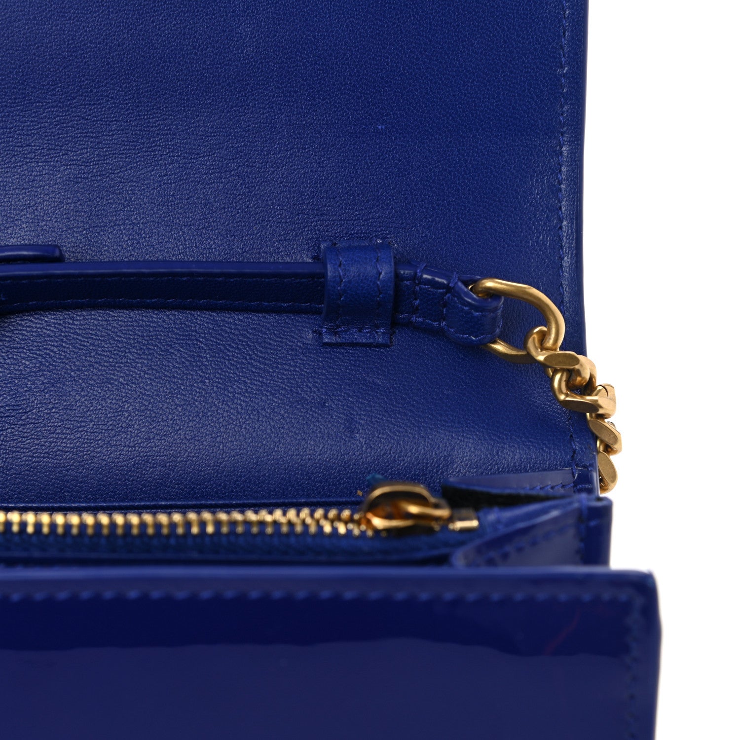 Saint Laurent Patent Calfskin Monogram Kate Wallet On Chain Royal Blue 11 of 11