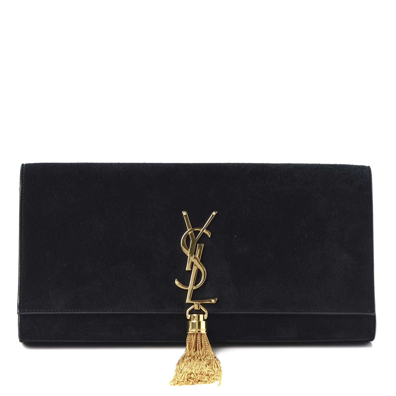 Saint Laurent Velvet Classic Monogram Tassel Clutch Black 1 of 10