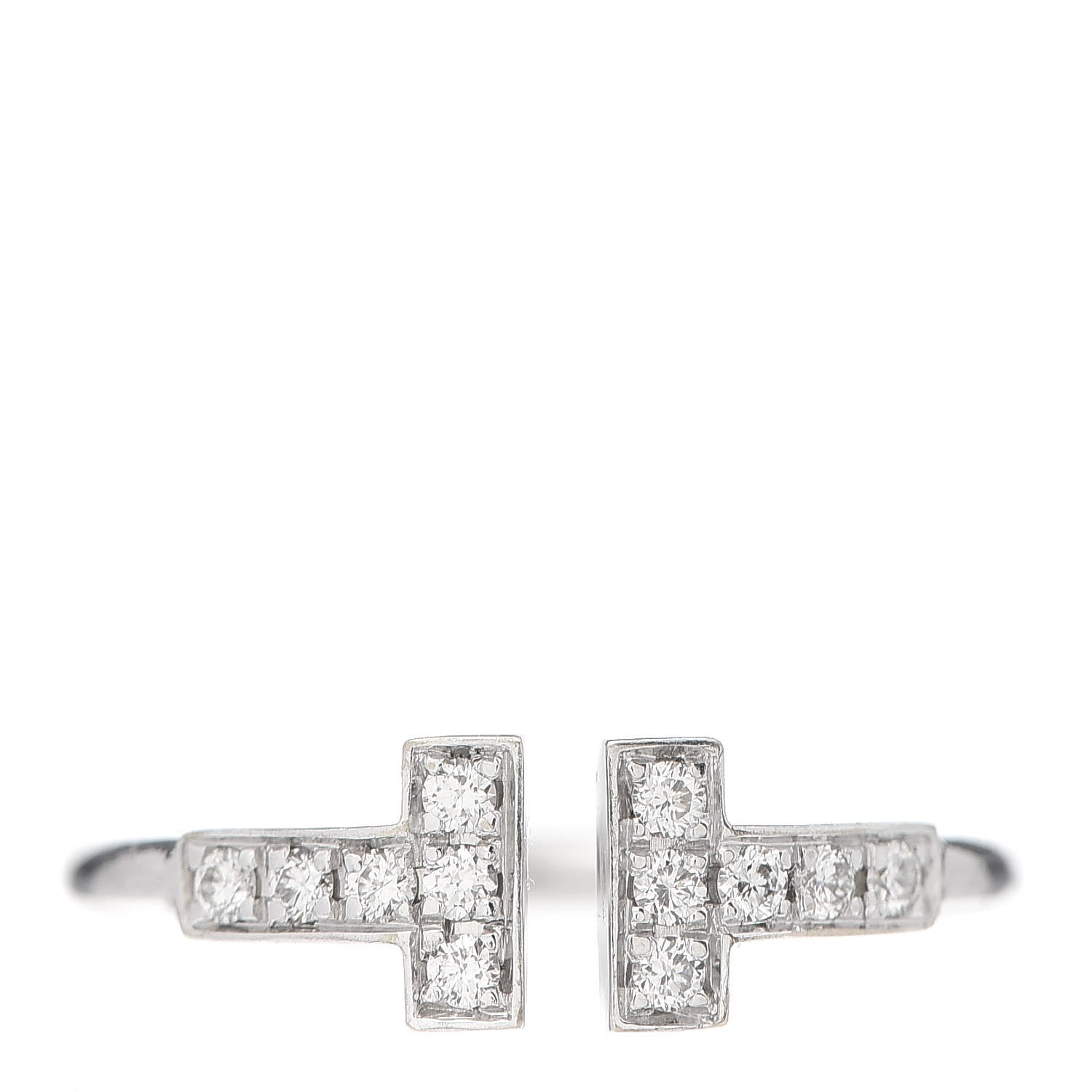 Tiffany 18K White Gold Diamond T Wire Ring 50 5.5 1 of 5