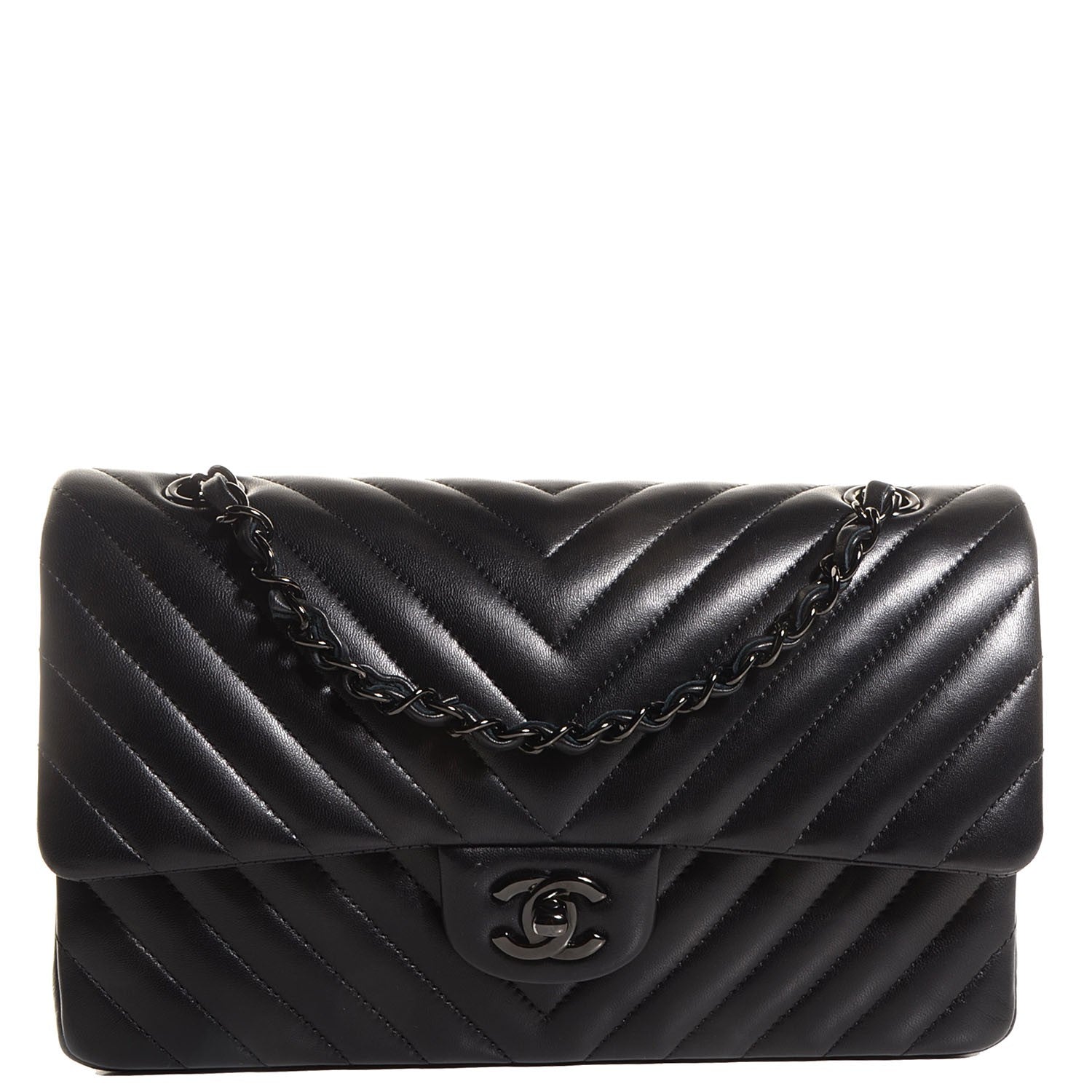 Chanel Lambskin Chevron Medium Double Flap So Black 1 of 9