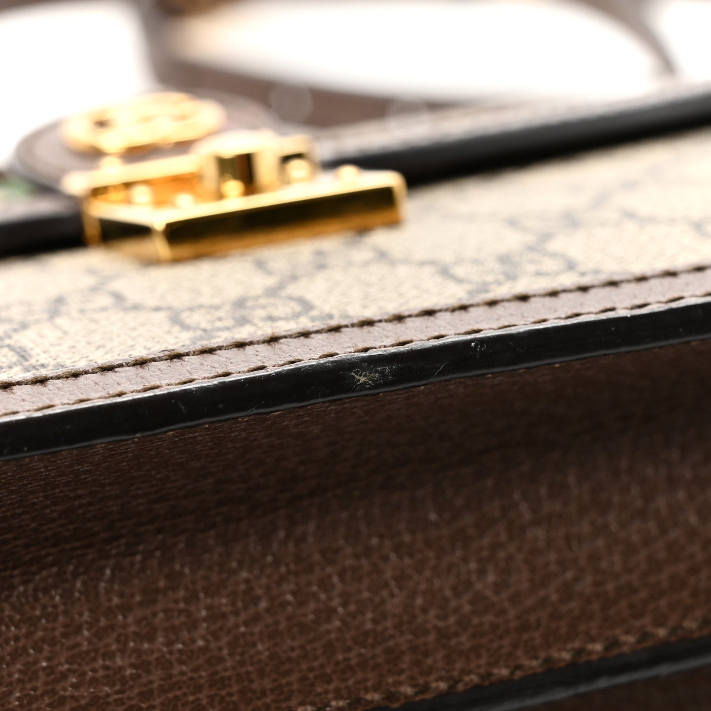 GG Supreme Monogram Textured Dollar Calfskin Web Small Ophidia Padlock Top Handle Bag Beige Ebony New Acero