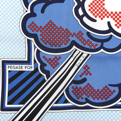 Hermes Silk Pegase Pop Pocket Square Ciel Rouge Bleu Moyen 2 of 5