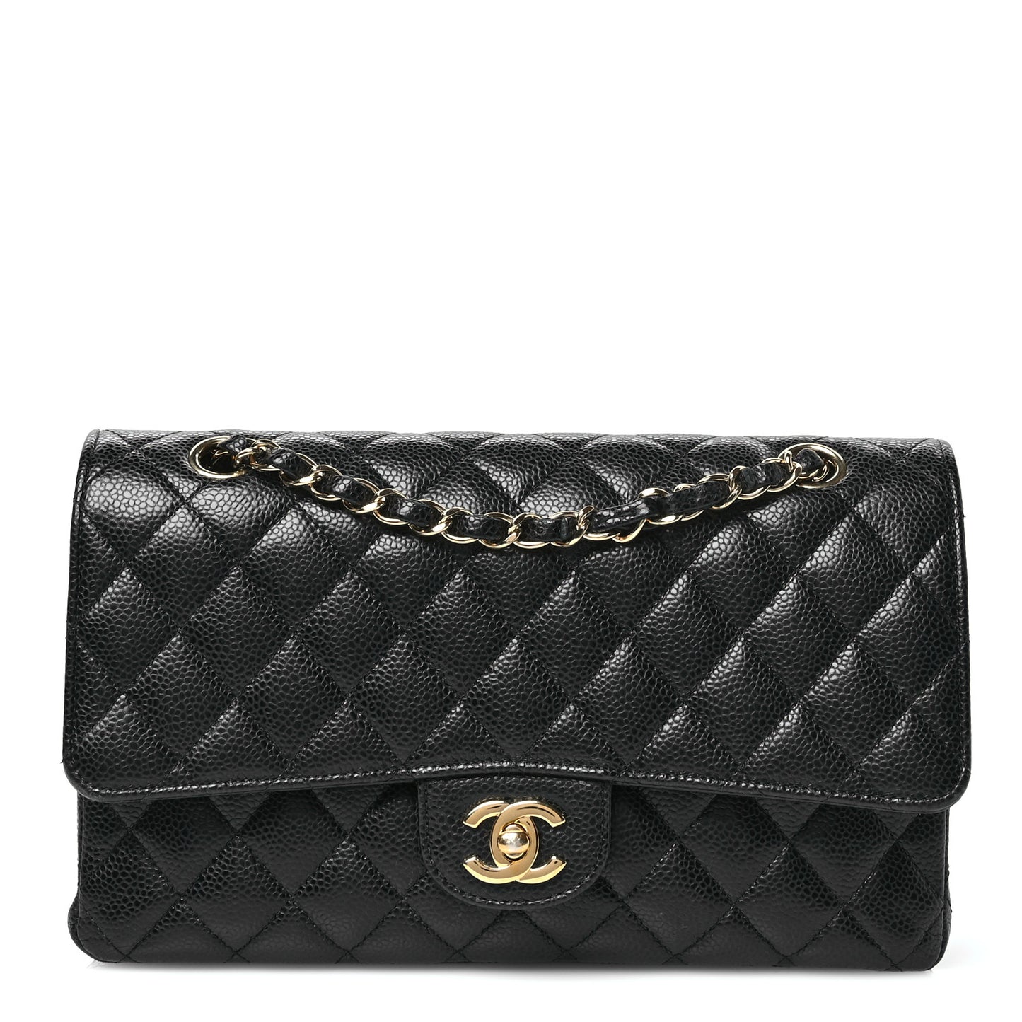 Caviar Quilted Medium Double Flap Black
