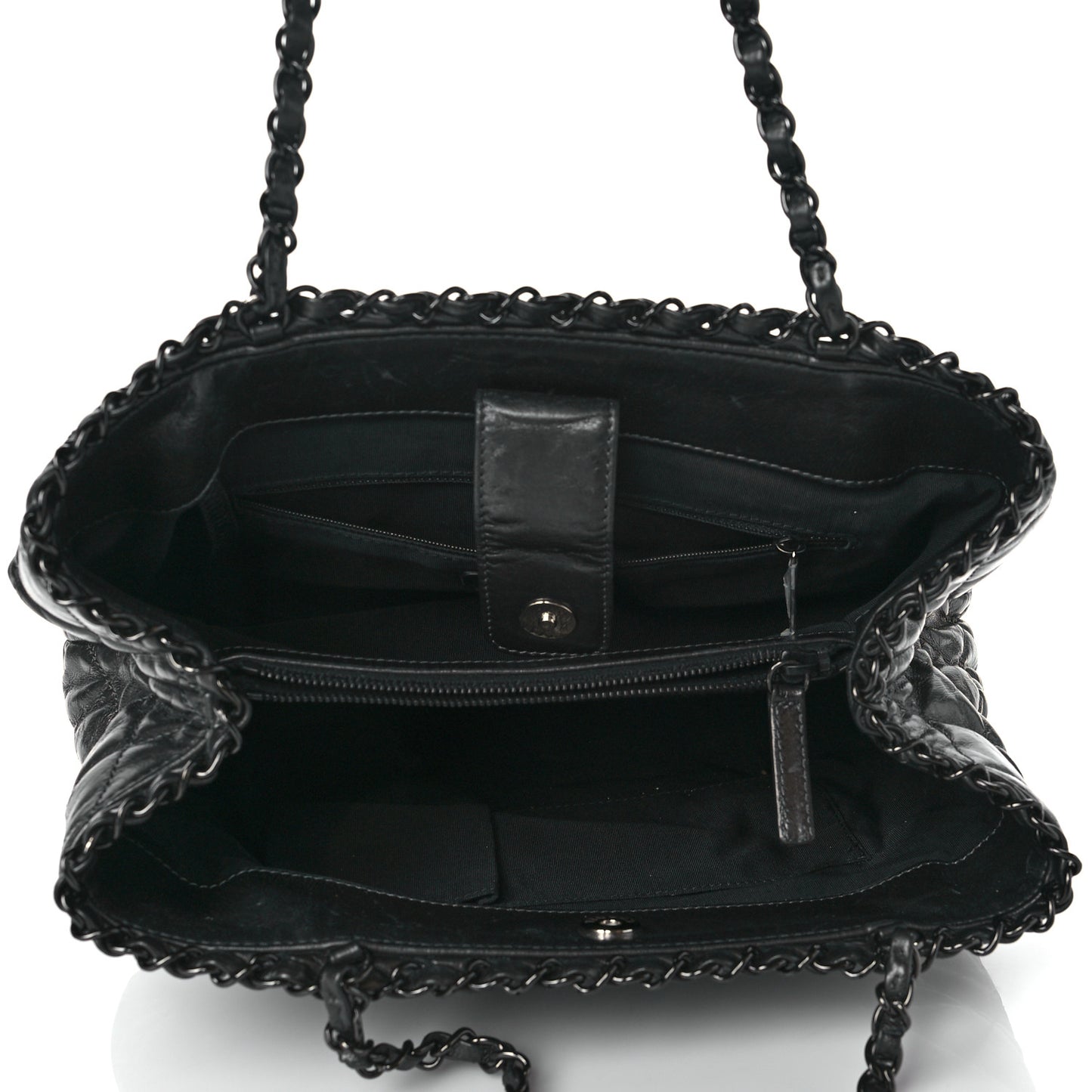 Metallic Aged Calfskin Quilted Small Chain Me Tote Dark Silver