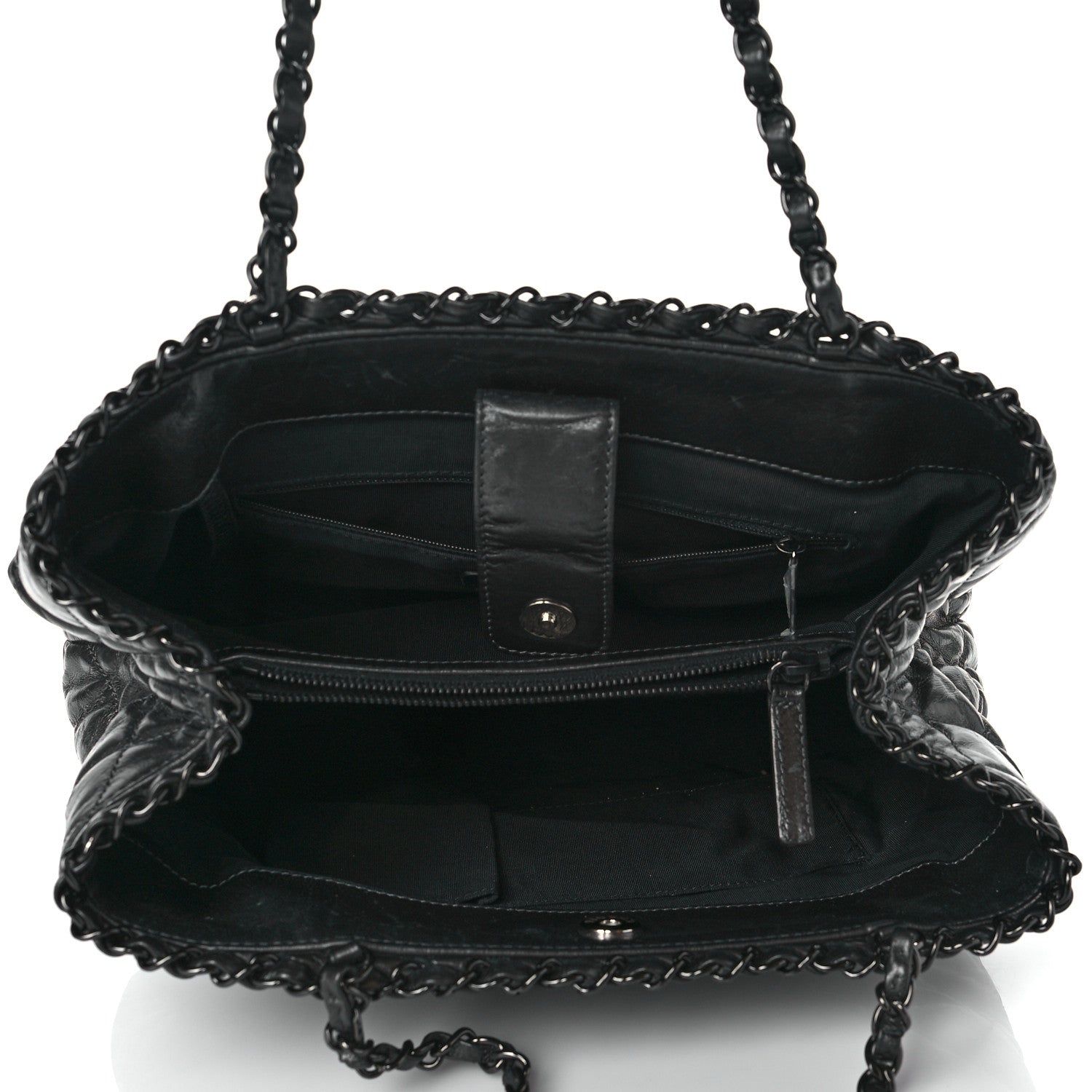 Chanel Metallic Aged Calfskin Quilted Small Chain Me Tote Dark Silver 4 of 9